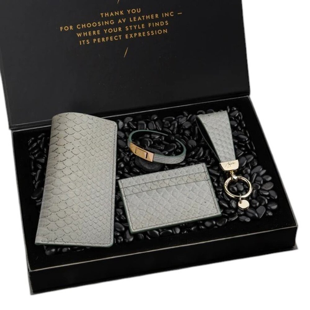 Handmade Gift Set – Real Python Leather Accessories - Light Gray Color - Picture 1 of 5